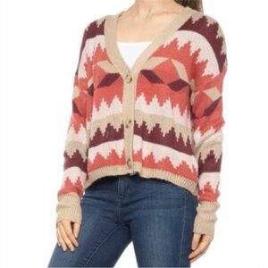 C&C California Red and Cream Patterned Cardigan western Aztec boho medium